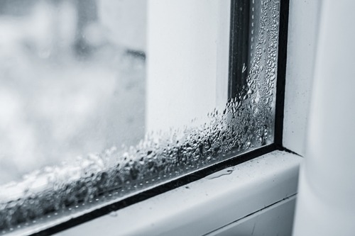moisture building up on the window during wintertime